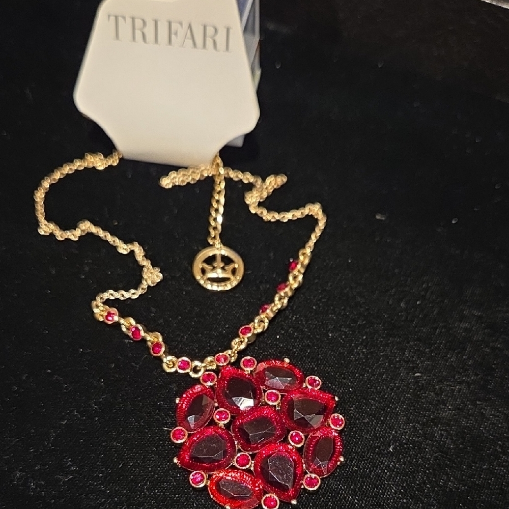 Trifari Gold Necklace with Red Accents